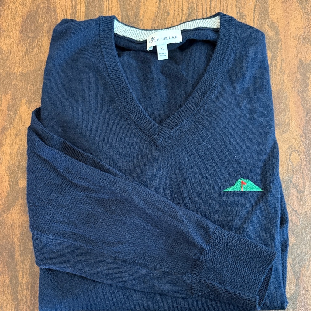 Peter Millar Navy V-Neck Sweater With Green Embroidered Logo